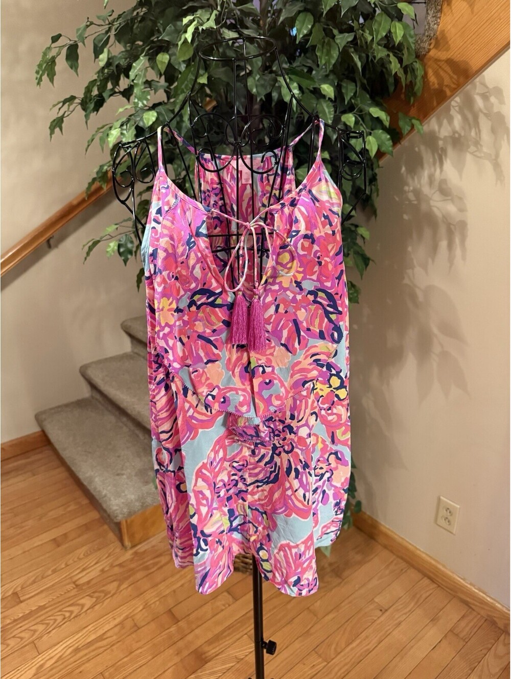 Lilly Pulitzer Lachelle Silk Camisole With Tassels Size XL In Big Escapade